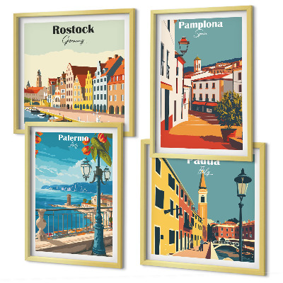 Wanddeko-set Retro-Stadtillustrationen