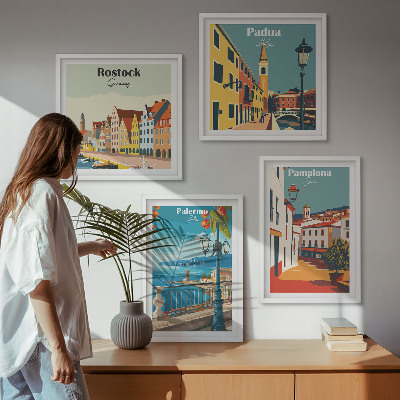 Wanddeko-set Retro-Stadtillustrationen