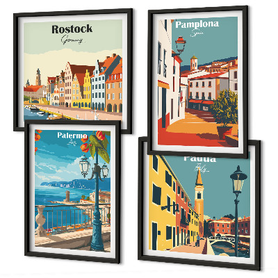 Wanddeko-set Retro-Stadtillustrationen