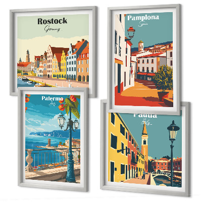 Wanddeko-set Retro-Stadtillustrationen