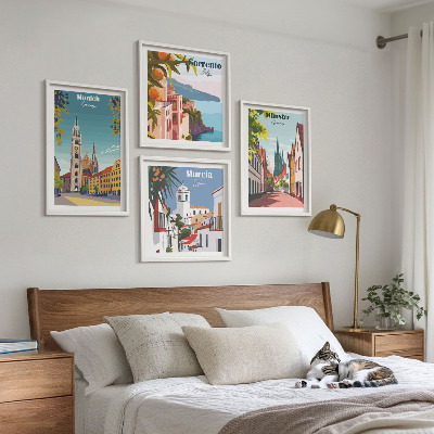 Polyptychon mit rahmen Europäische Städte in farbigen Illustrationen