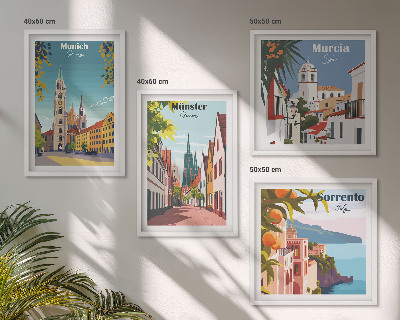 Polyptychon mit rahmen Europäische Städte in farbigen Illustrationen