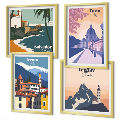 Polyptychon mit rahmen Illustrationen zur Retro-Architektur der Berge