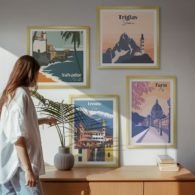 Polyptychon mit rahmen Illustrationen zur Retro-Architektur der Berge