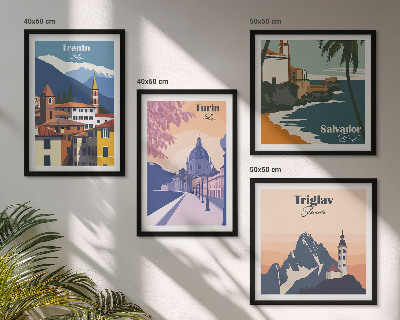 Polyptychon mit rahmen Illustrationen zur Retro-Architektur der Berge