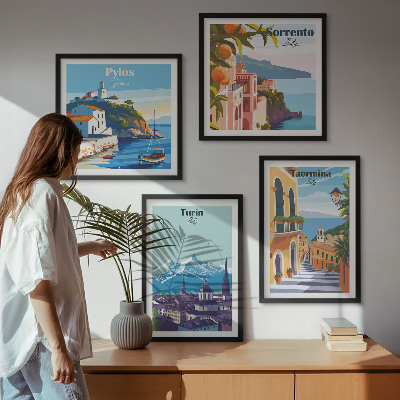 Polyptychon mit rahmen Farbenfrohe Illustrationen von Retro-Städten