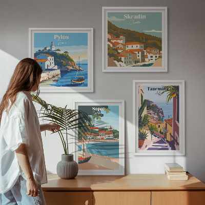 Polyptychon mit rahmen Illustrationen von Küstenstädten