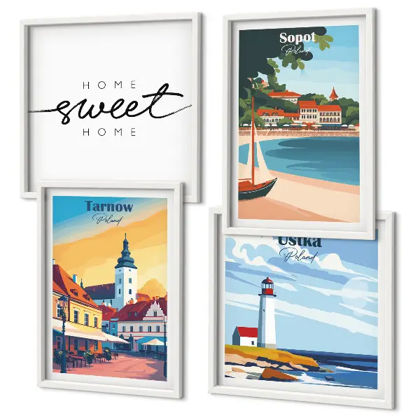 Wanddeko-Set mit polnischen Städten Ustka, Tarnów und Sopot
