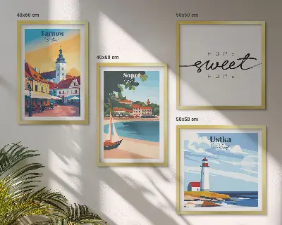 Wanddeko-Set mit polnischen Städten Ustka, Tarnów und Sopot