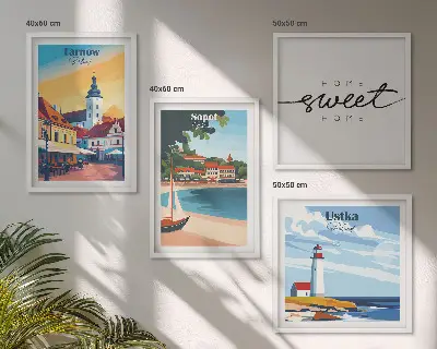 Wanddeko-Set mit polnischen Städten Ustka, Tarnów und Sopot