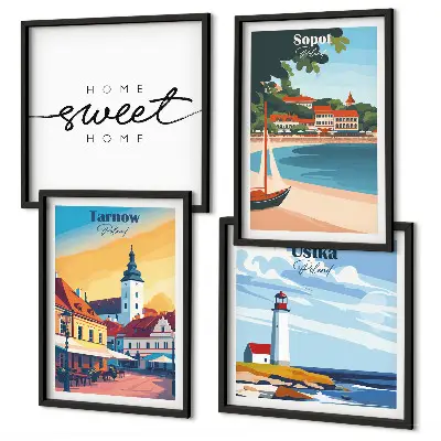Wanddeko-Set mit polnischen Städten Ustka, Tarnów und Sopot
