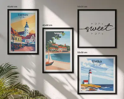 Wanddeko-Set mit polnischen Städten Ustka, Tarnów und Sopot