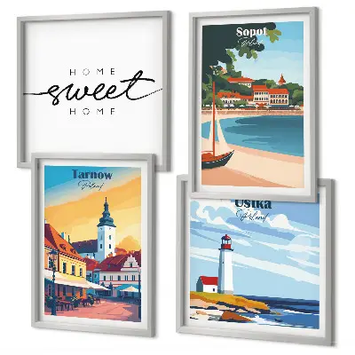 Wanddeko-Set mit polnischen Städten Ustka, Tarnów und Sopot