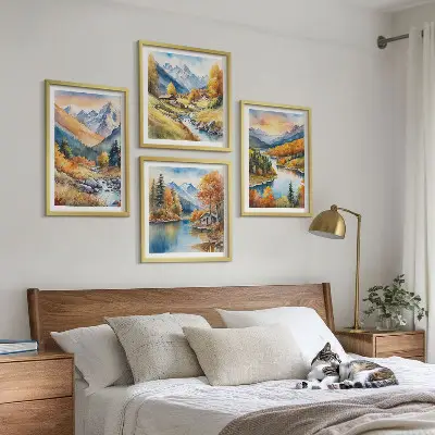 Berglandschaft mit Fluss als gerahmtes Polyptychon