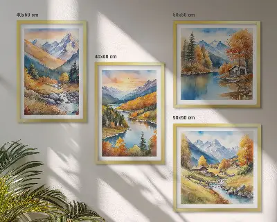 Berglandschaft mit Fluss als gerahmtes Polyptychon