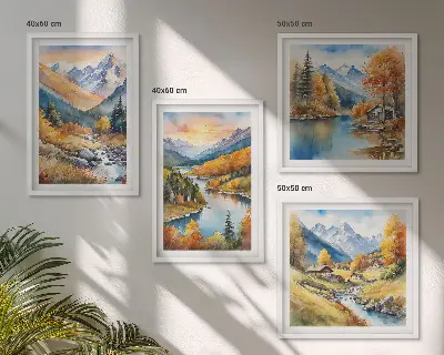 Berglandschaft mit Fluss als gerahmtes Polyptychon