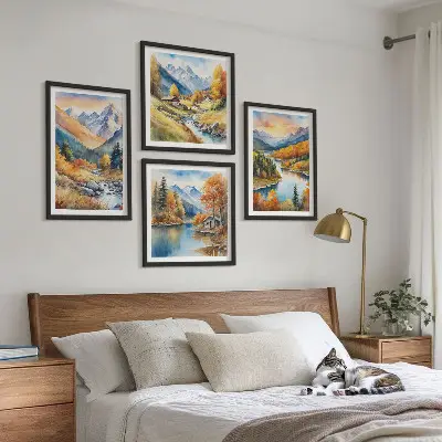 Berglandschaft mit Fluss als gerahmtes Polyptychon