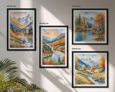 Berglandschaft mit Fluss als gerahmtes Polyptychon
