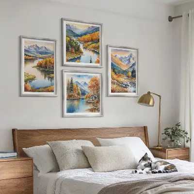 Wandbild-Set mit Berg- und Flussmotiv im Herbst