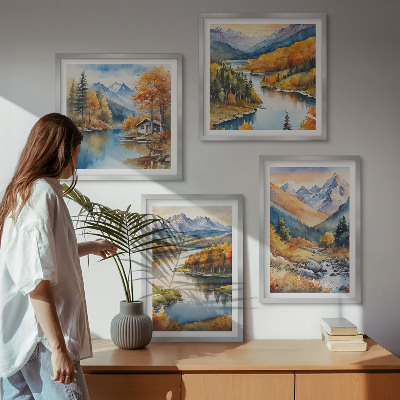 Wanddeko-set Bergblick, Fluss, Herbst