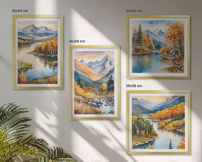 Wandbild-Set mit Berg- und Flussmotiv im Herbst