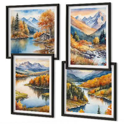 Wanddeko-set Bergblick, Fluss, Herbst