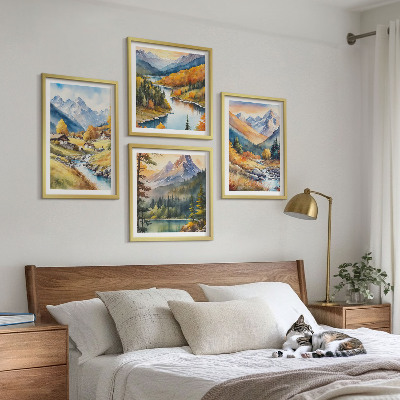 Polyptychon mit rahmen Berglandschaft, Flusshütten