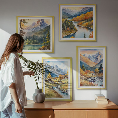 Polyptychon mit rahmen Berglandschaft, Flusshütten