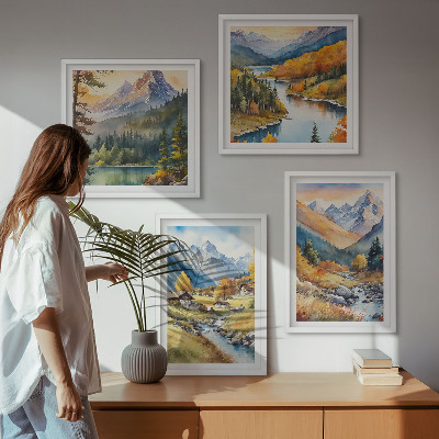 Polyptychon mit rahmen Berglandschaft, Flusshütten