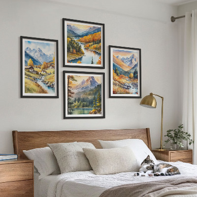 Polyptychon mit rahmen Berglandschaft, Flusshütten
