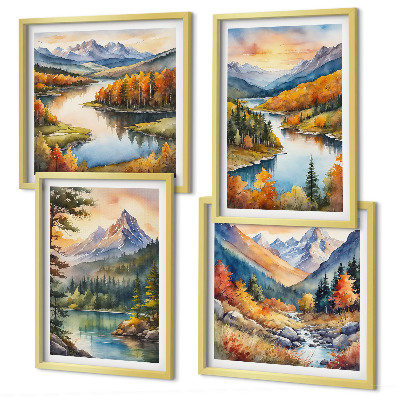 Wanddeko-set Berglandschaften mit einem Fluss