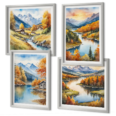 Polyptychon mit rahmen Herbstliche Berge, Flusshütte