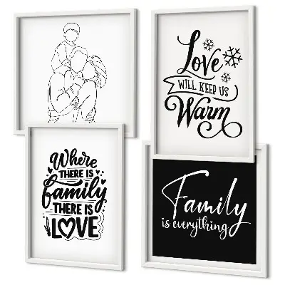 Wanddeko-Set mit den Schriftzügen Familie, Liebe, Wärme und Zuhause