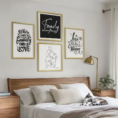 Wanddeko-Set mit den Schriftzügen Familie, Liebe, Wärme und Zuhause