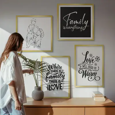 Wanddeko-Set mit den Schriftzügen Familie, Liebe, Wärme und Zuhause