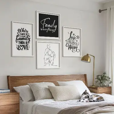 Wanddeko-Set mit den Schriftzügen Familie, Liebe, Wärme und Zuhause