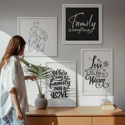 Wanddeko-Set mit den Schriftzügen Familie, Liebe, Wärme und Zuhause