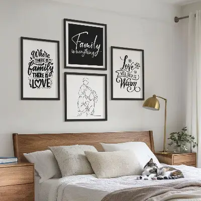 Wanddeko-Set mit den Schriftzügen Familie, Liebe, Wärme und Zuhause