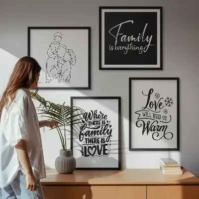 Wanddeko-Set mit den Schriftzügen Familie, Liebe, Wärme und Zuhause