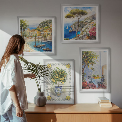 Wanddeko-set Blick auf das Meer aus Zitronenbäumen