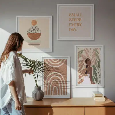 Wanddeko-Set mit stilvollen Pflanzenmustern und Geometrie