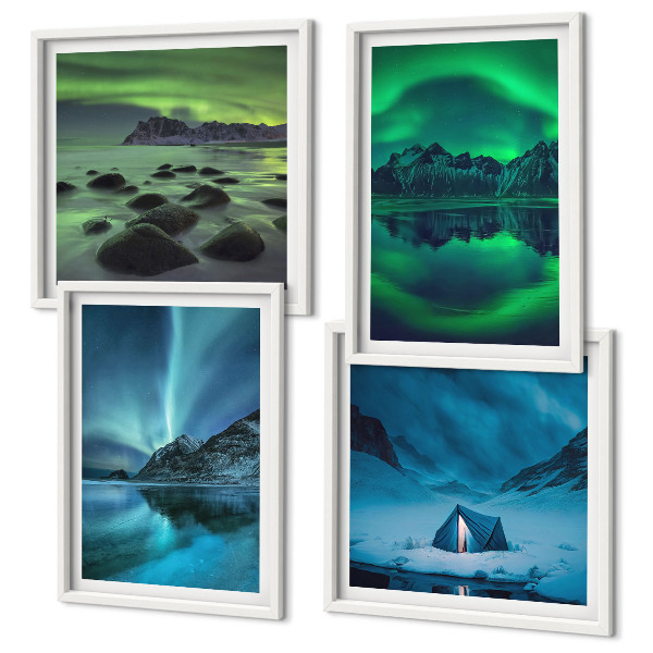 Polyptychon mit rahmen Winterlandschaft mit Nordlichtern