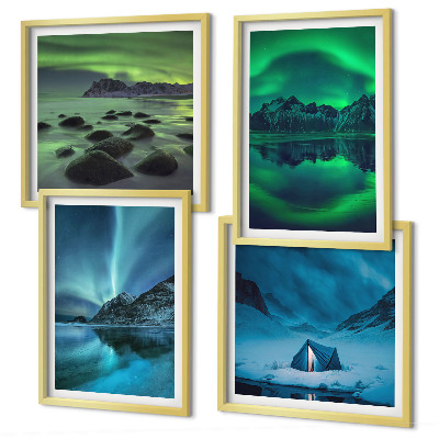 Polyptychon mit rahmen Winterlandschaft mit Nordlichtern