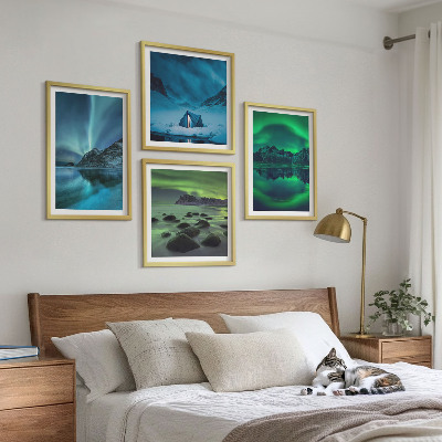 Polyptychon mit rahmen Winterlandschaft mit Nordlichtern