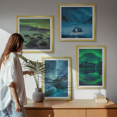 Polyptychon mit rahmen Winterlandschaft mit Nordlichtern