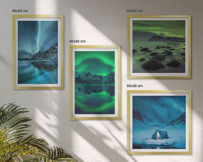 Polyptychon mit rahmen Winterlandschaft mit Nordlichtern