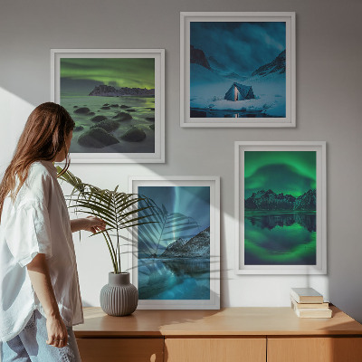 Polyptychon mit rahmen Winterlandschaft mit Nordlichtern