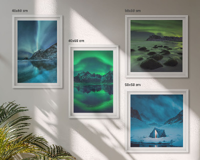 Polyptychon mit rahmen Winterlandschaft mit Nordlichtern