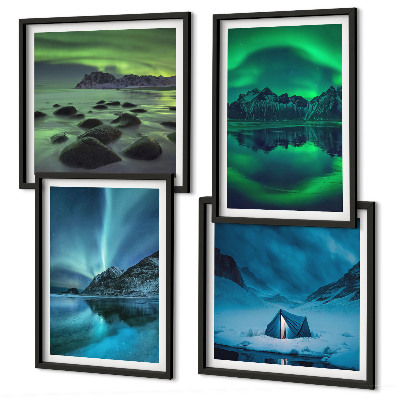 Polyptychon mit rahmen Winterlandschaft mit Nordlichtern