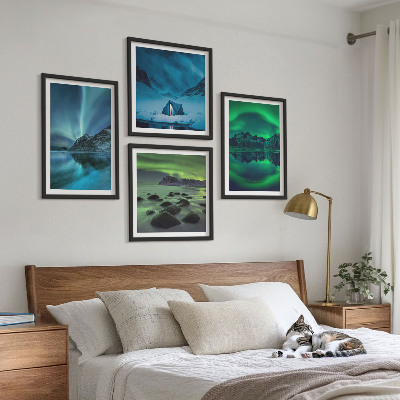 Polyptychon mit rahmen Winterlandschaft mit Nordlichtern
